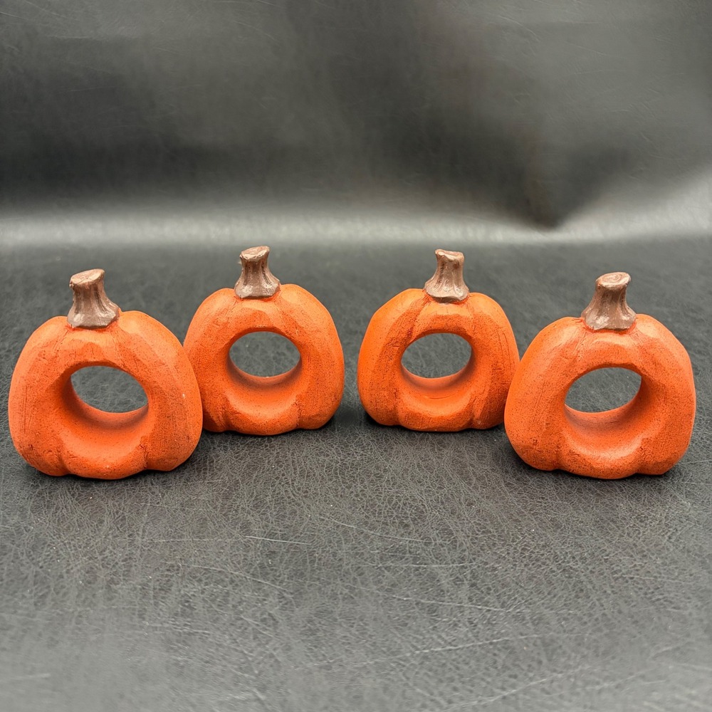 Set of 4 Rustic Orange Pumpkin Napkin Rings Fall Thanksgiving Table Decor Resin